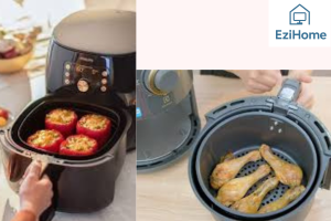 người nội trợ sử dụng nồi chiên không dầu electrolux trong căn bếp gia đình tiện nghi